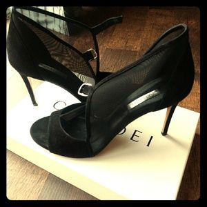 Casadei Camoscio Nero Peep Toe Shoes